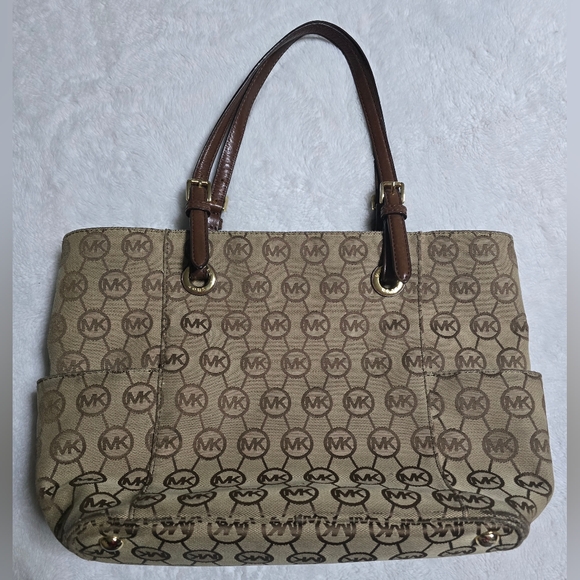 Michael Kors Purse Tan Brown Shoulder Bag Handbag MK Tote - Picture 8 of 15